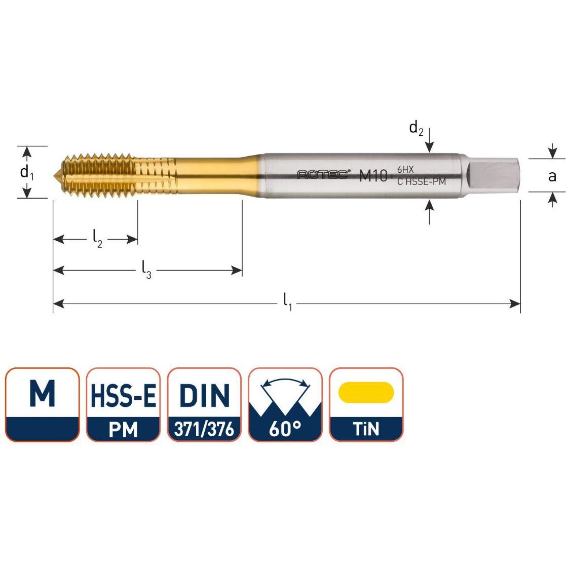 Rotec 353.0250 3530250 HSSE Roltap Metrisch M 2,5 x 0,45 TiN (58706696)