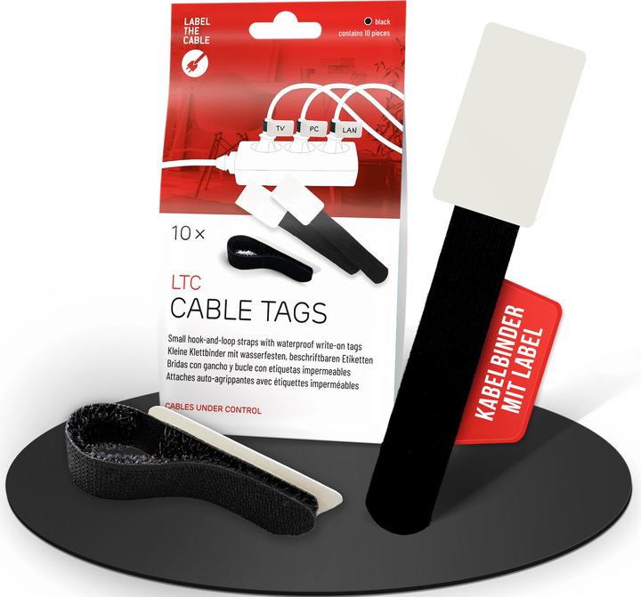 Actual product image Label-the-cable LTC CABLE TAGS, Klett Kabelfahnen beschriftbar 10er Set schwarz (Velcro cable ties, 90 mm, 10 pcs.)