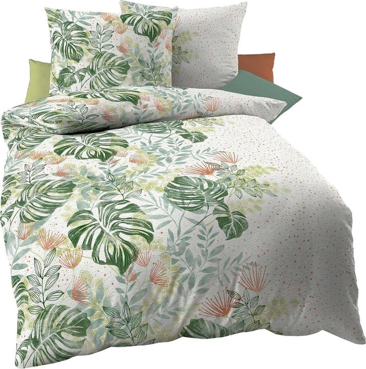 Produktbild Traumschlaf Seersucker Bettwäsche Fensterblatt kiwi (Bettwäsche Set, 135x200 cm, 80x80 cm)