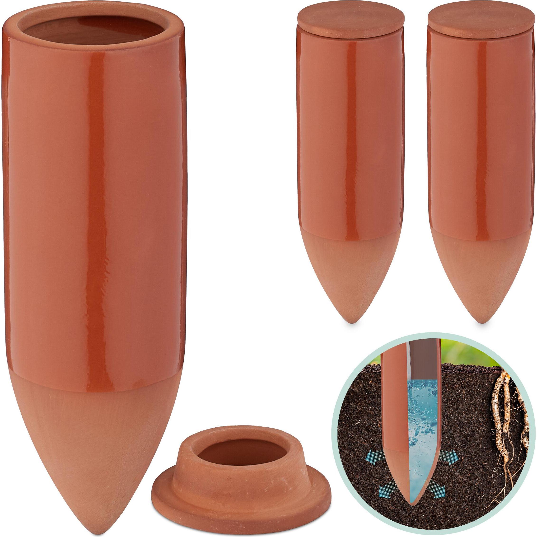Relaxdays, Bewässerungskugeln + Tonkegel, 3x Tonkegel (Tonkegel Bewässerung)