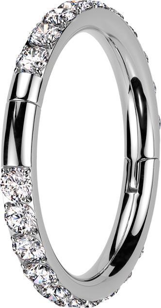 Actual product image Star Piercing Micro segment ring hinged silver lateral crystals silver two interruptions (Titanium, without brass)