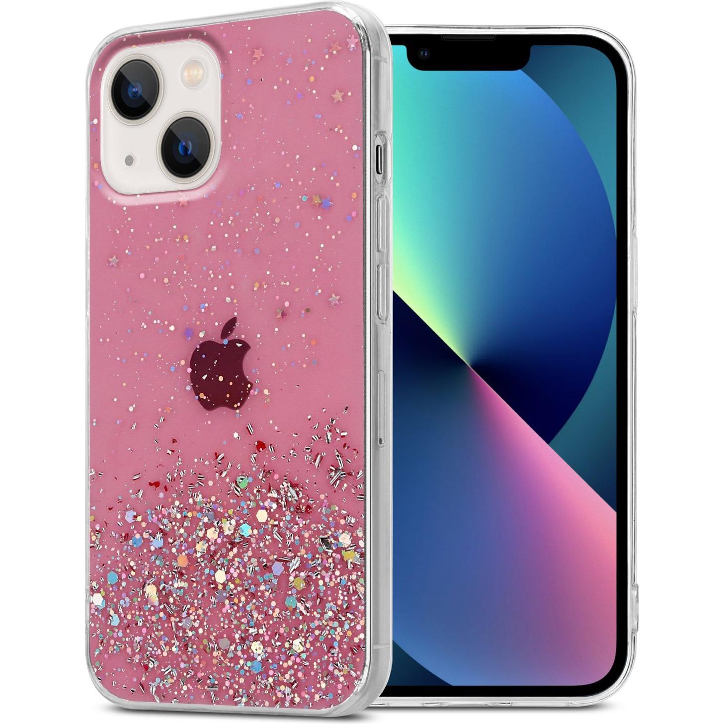 Cadorabo Hülle für Apple iPhone 14 PLUS im TPU funkelnder Glitter Style (Apple iPhone 14 Plus), Smartphone Hülle, Rosa