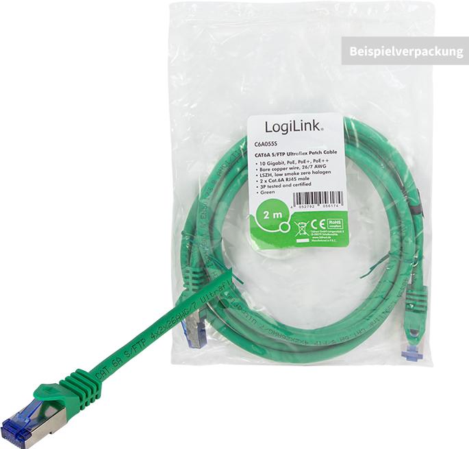 Actual product image LogiLink Patch cord Ultraflex Cat.6A S/FTP 10 m green withCat.7 raw cable extra flexible & (S/FTP, CAT6a, 10 m)