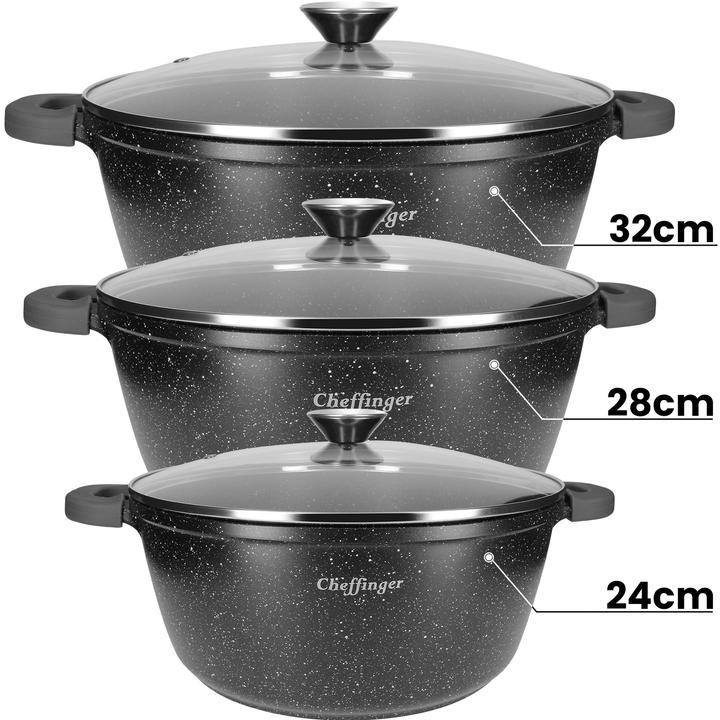 Actual product image Cheffinger 3er-Set: Kochtöpfe mit Marmor-Effekt (32 cm, Roman pot)