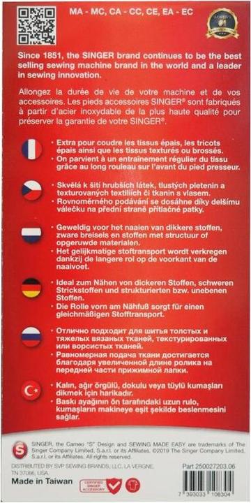 Nutritional values and ingredients Singer Roller Foot