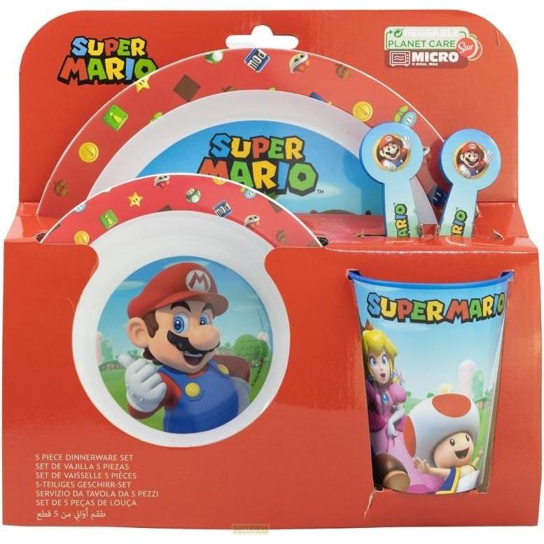Thumbnail - Tinisu, Kindergeschirr + Kinderbesteck, Super Mario Plastik Geschirr Set 5-Teile Kunststoffset für Kinder