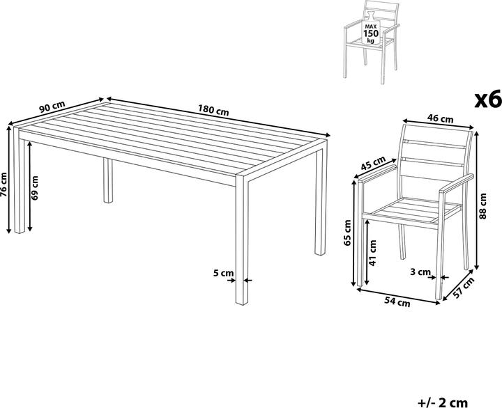 Produktbild Beliani Gartenmöbel Set Aluminium Kunstholz braun 6-Sitzer VERNIO (180 x 90 x 76 cm)