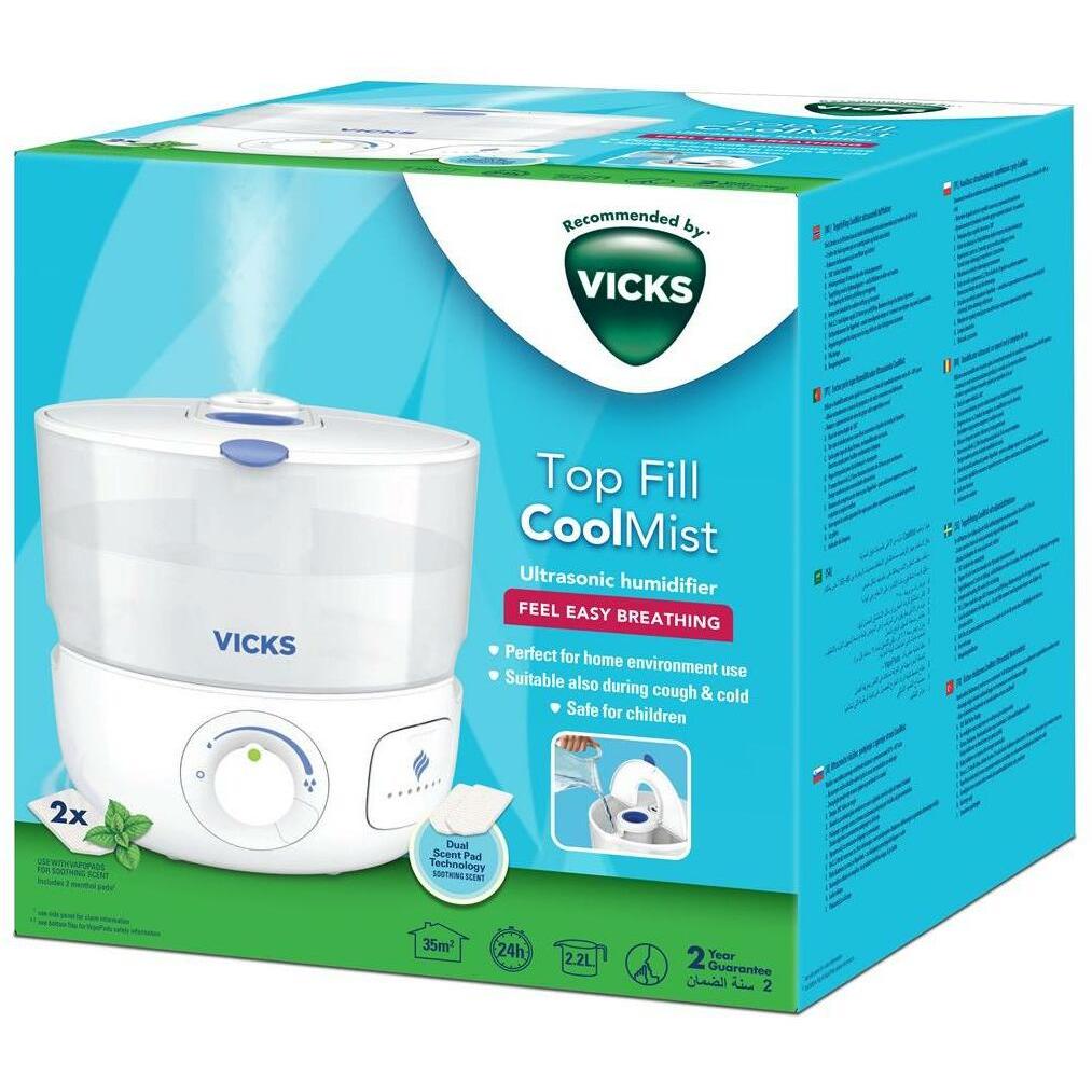 Vicks Kaltluft Ultraschall-Luftbefeuchter VUL585E Obere Befüllung, Luftbefeuchter, Weiss