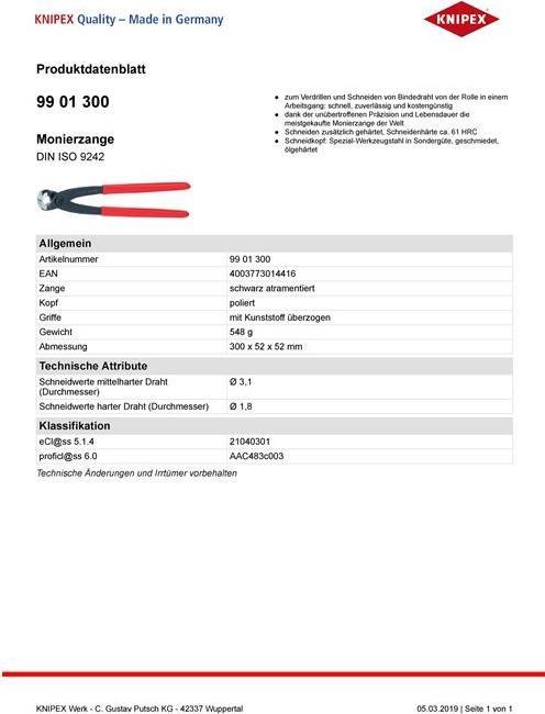 Produktbild Knipex Monierzange (300 mm)