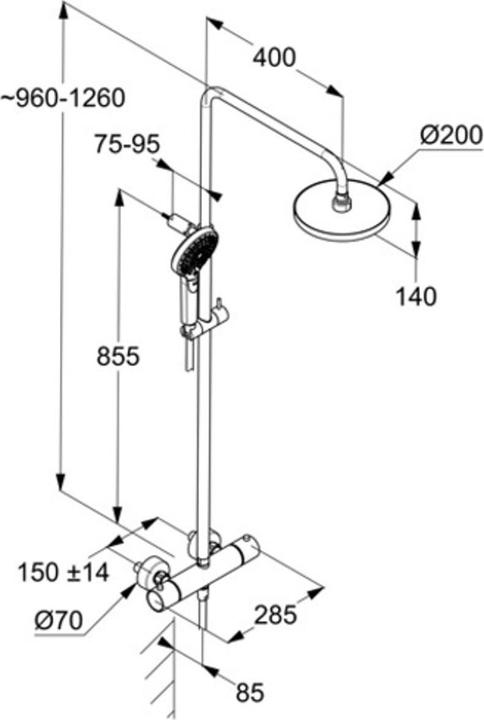 Produktbild Kludi DIVE Thermostat Dual Shower System, tube réglable horizontalement et verticalement, 6907939-00