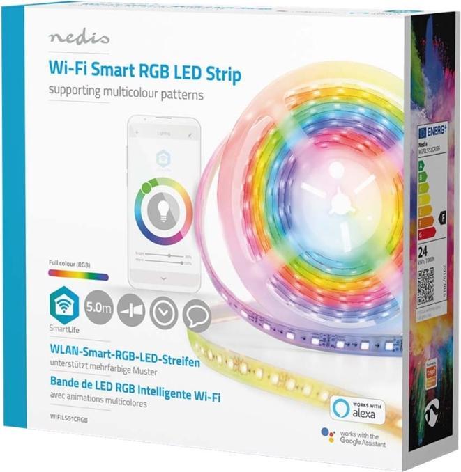 Actual product image Nedis Smartlife Full Color LED Strip WIFILS51CRGB WLAN Multicolour 5000 mm IP65 700 lm (Multicoloured, 500 cm, Indoor)