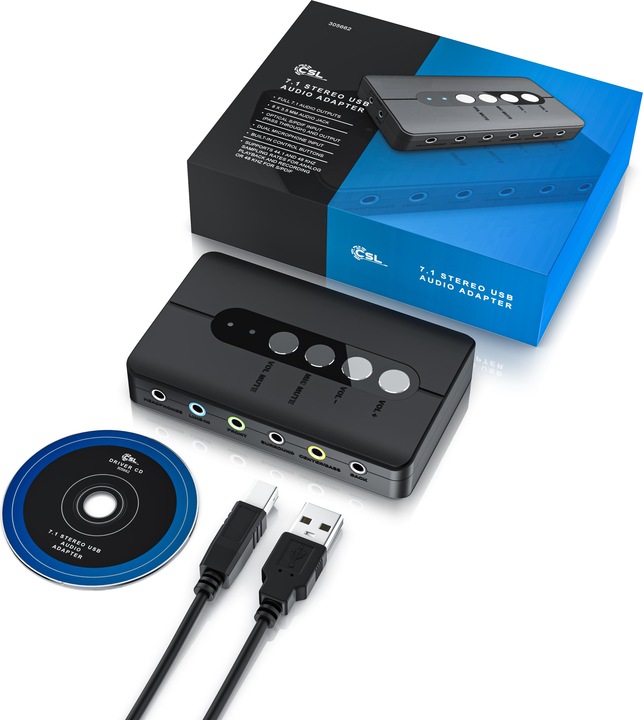 Produktbild CSL externe USB-Soundkarte, 7.1 Surround Sound, Stereo Audio Adapter, für PC - Win 10, 11 (USB)