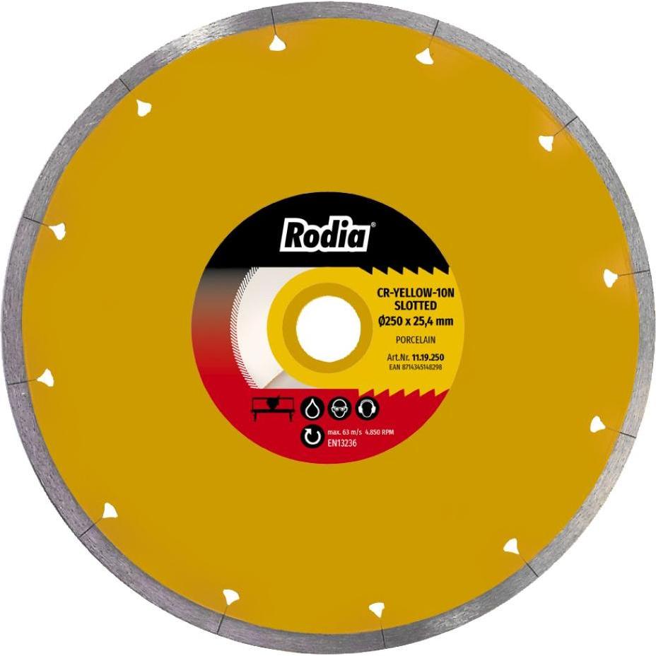 Rodia, Sägeblatt, 11.19.200 CR-YELLOW-10N Diamanttrennscheibe 200 x 25,4 mm Porcellenato Geschlitzt