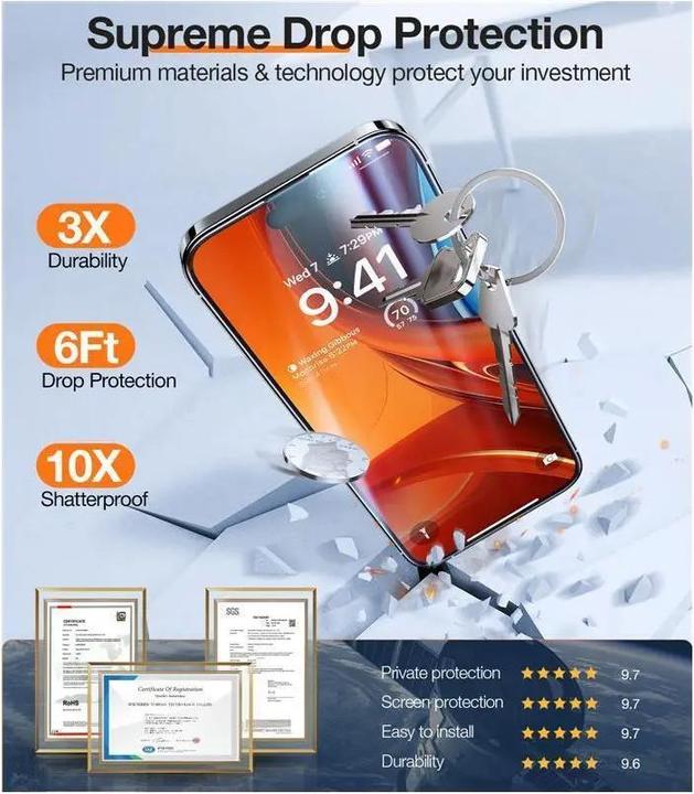 Actual product image Torras GlassGo Privacy Panzerglas (1 pcs., Apple iPhone 14 Pro, Apple iPhone 15)