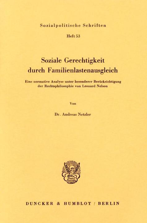 Produktbild Soziale Gerechtigkeit durch Familienlastenausgleich (Deutsch, Andreas Netzler, 1985)