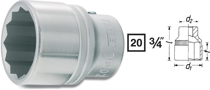 Produktbild HAZET Steckschlüsseleinsatz ∙ Doppelsechskant 1000AZ-1.3/16 ∙ Vierkant20 mm (3/4 Zoll) ∙ Aussen Dopp…