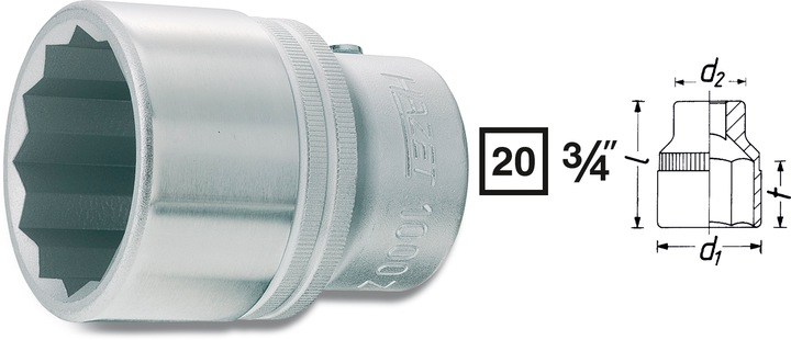 Actual product image HAZET Socket ∙ 12-point 1000AZ-1.3/16 ∙ Square, hollow 20 mm (3/4 inch) ∙ Outside 12-point profile …