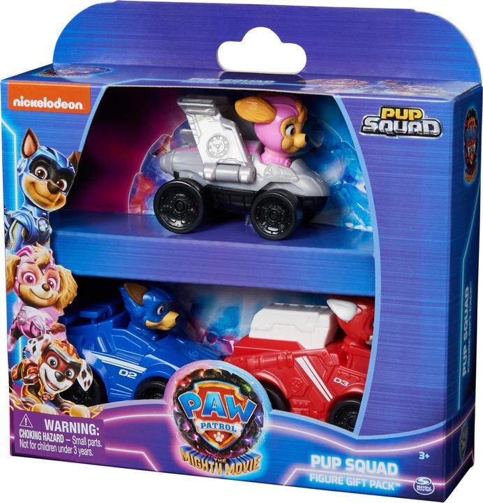 Immagine prodotto Spin Master PAW Patrol: Il super film, Pup Squad Gift Pack con 3 veicoli, con auto giocattolo di Chase, Skye e M