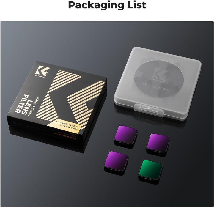 Actual product image K&F Concept 4pcs Filter Kits, CPL+ND4+ND8+16, Anti-Scratch on One Side, For GOPRO Hero 4K