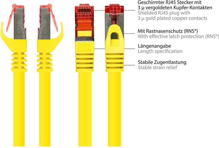 Produktbild Varia SO-36407 - Patchkabel Cat.6, S/FTP, 0.15m, gelb (PiMF, S/FTP, CAT6, 0.15 m)