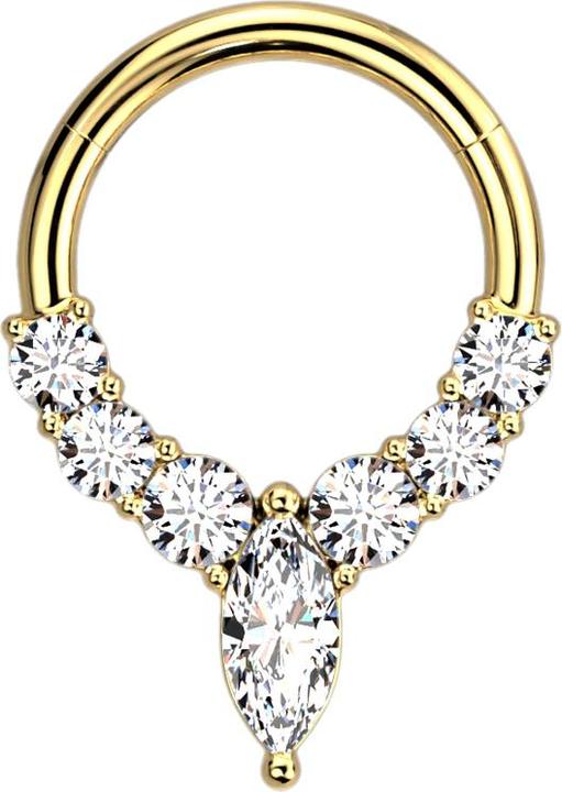 Produktbild Star Piercing Micro Segmentring klappbar vergoldet sechs Kristallen vergoldet und ein Ovaler (ohne Messing, Chirurgenstahl 316L)