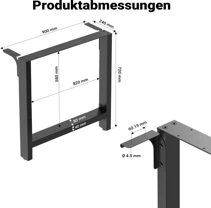 Actual product image Wiltec Industrial Square Table Legs Powder-coated Black 90x72cm for Tables Benches and Desks