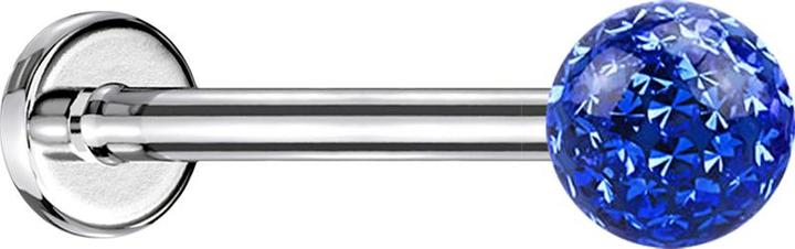 Actual product image Star Piercing Micro Labret silver with crystal ball dark blue and epoxy protective layer (without brass, Surgical steel 316L)