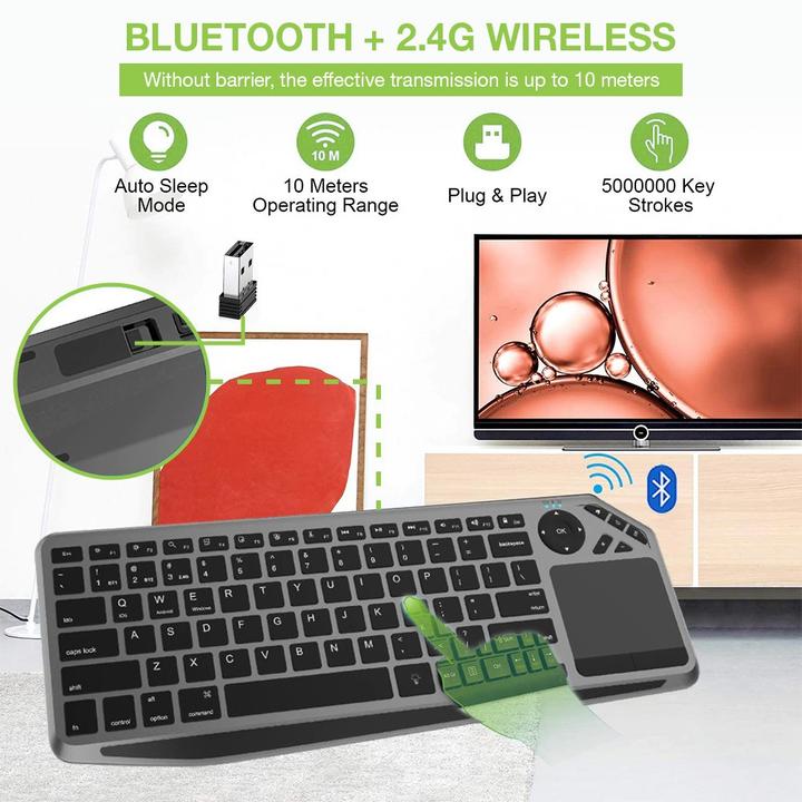 Actual product image Techly ICTB9801TB Keyboard RF Wireless + Bluetooth QWERTY US English Black (US, Wireless)