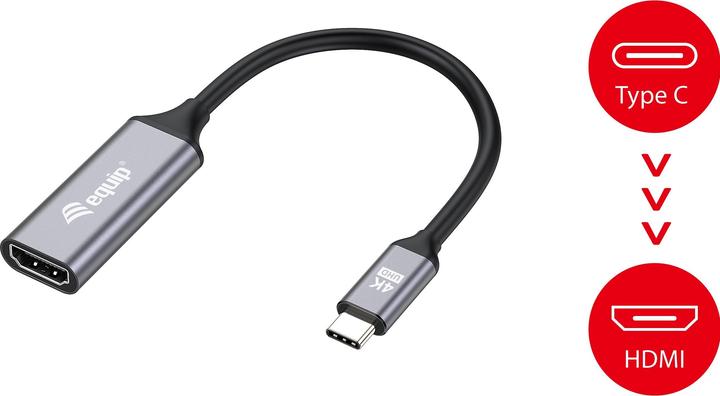 Produktbild equip Adapter USB-C -> HDMI 2.0 4K60Hz 0.15m gr (HDMI, 15 cm)
