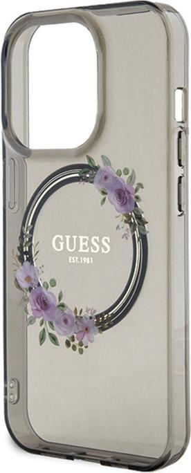 Actual product image Guess GUHMP15LHFWFCK iPhone 15 Pro 6.1" czarny/black hardcase IML Flowers Wreatch MagSafe (Apple iPhone 15 Pro)