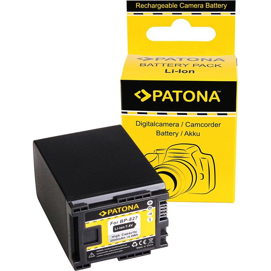 Patona Batteria f. Canon BP-827 FS10 FS100 FS11 FS200 FS21 FS21 FS22 iVIS FS10 (Batteria della fotocamera), Alimentatore fotocamera, Nero