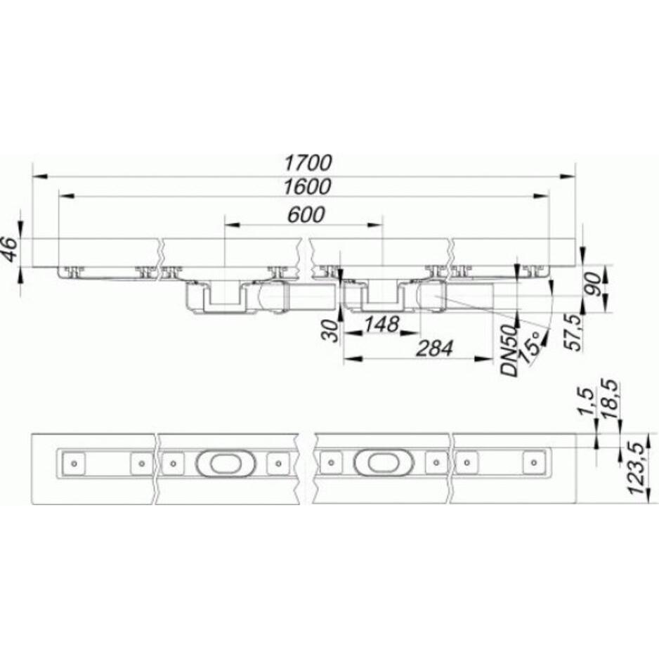 Thumbnail - Dallmer, Duschrinne, Duschrinne CeraLine PLAN W 1600mm, 524614, DN 50 Bauhöhe 90mm (1840 mm)
