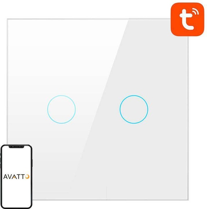 Actual product image Avatto Smart Light Switch WiFi TS02-EU-W2 2 Way TUYA (white)
