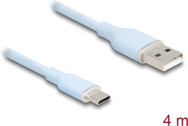 Actual product image Delock 81224 - USB 2.0 cable USB Type-A plug to USB Type-C plug 4 m blue silicone (4 m, USB 2.0)