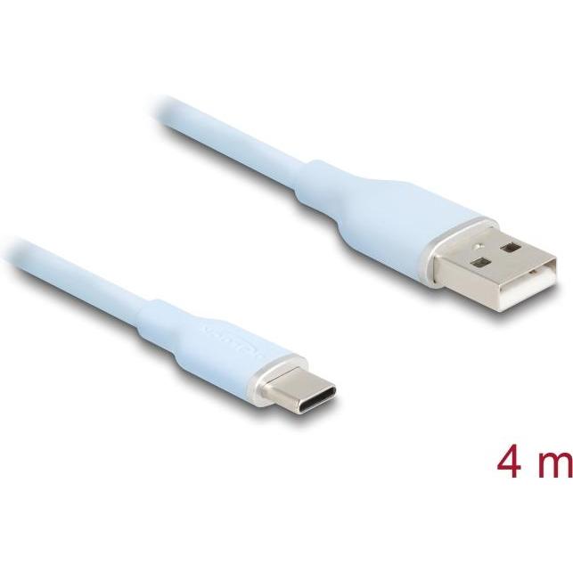 Thumbnail - Delock 81224 - USB 2.0 Kabel USB Typ-A Stecker zu USB Type-C Stecker 4 m blau Silikon (4 m, USB 2.0), USB Kabel