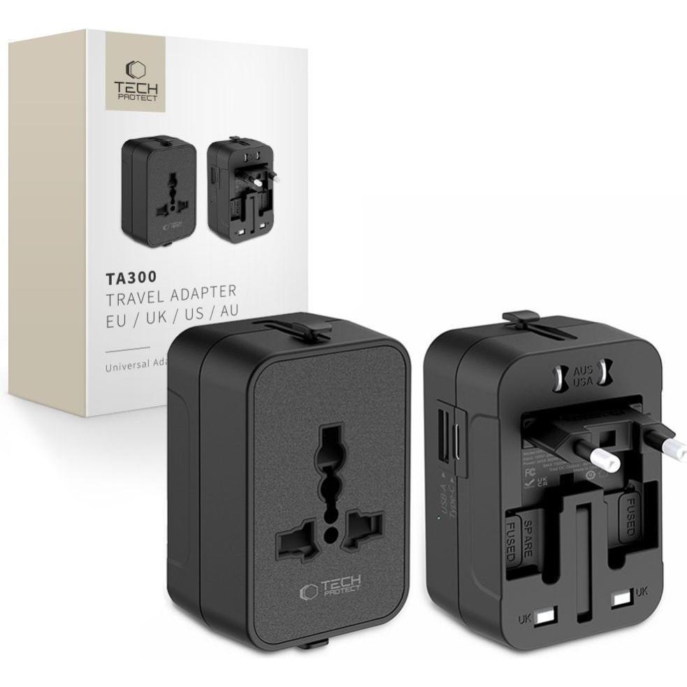 Tech-Protect, Adattatore da viaggio, TA300 REISEADAPTER EU / UK / US / AU SCHWARZ