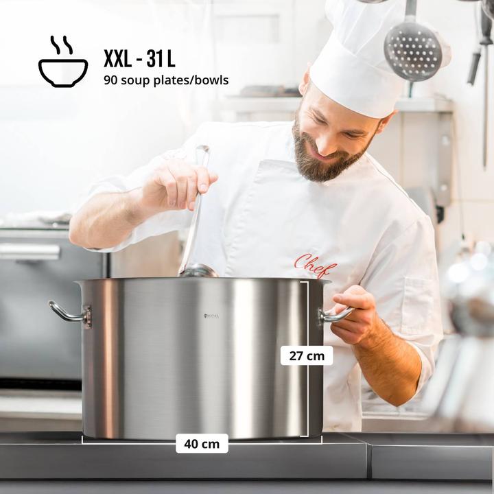 Produktbild Royal Catering Kochtopf Induktion 31 Liter Kochtopf + Deckel Suppentopf Rostfrei Topf Eintopf (Kochtopf, Edelstahl, 40 x 28 cm)