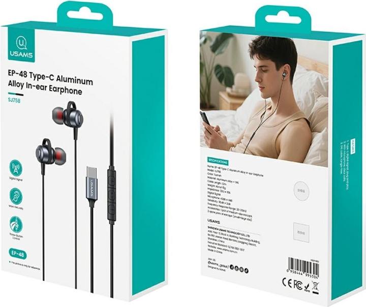 Actual product image Usams Słuchawki stereo EP-48 USB-C tarnish (NC, Cable)