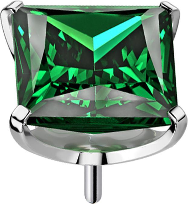 Actual product image Star Piercing Threadless silver with square crystal set in green (without brass, Titanium)