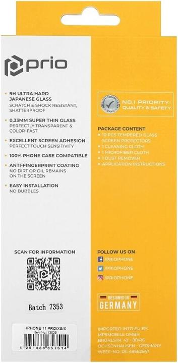 Immagine prodotto prio 10x 3D screen protector in vetro per iPhone 11 Pro/XS/X nero (10 Pezzo/i, Apple iPhone XS, Apple iPhone 11 Pro, Apple iPhone X)