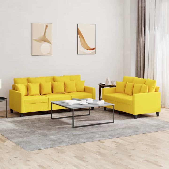 Immagine prodotto VidaXL Set divano 2 pezzi con cuscini Tessuto giallo chiaro, colore (Set di tappezzerie)