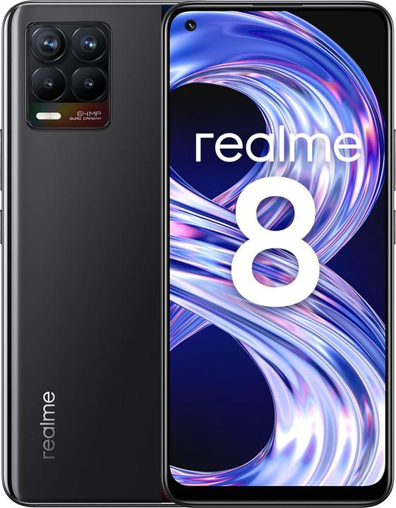 Produktbild realme 8 (64 GB, Cyber Black, 6.40", Dual SIM + SD, 4G)