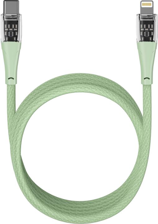 Actual product image Qualo Transparent nylon cable USB-C - Lightning 1.5m 2.4A green QTCN-CL-04 (1.50 m)