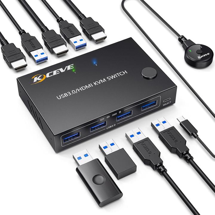 Produktbild Kceve KVM USB 3.0 Switch für 2 Computer, HDMI Schalter
