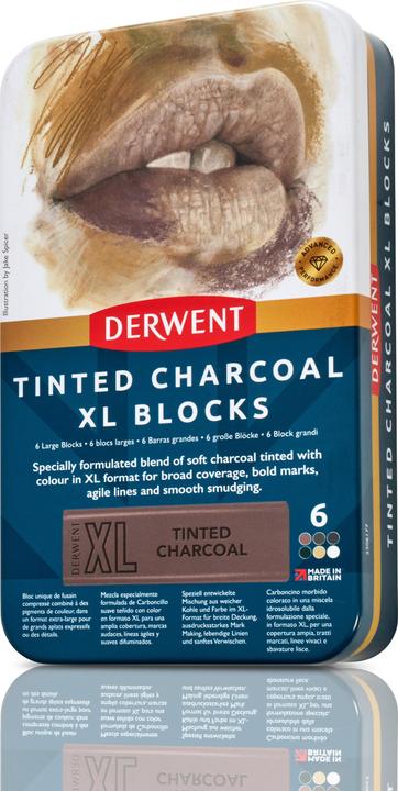 Derwent Tinted Charcoal Xl Blocks Tin Of 6 (601057) (6 x)