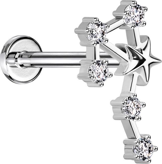 Produktbild Star Piercing Micro Labret Innengewinde silber Sternzeichen Waage mit Kristallen (Messing, Chirurgenstahl 316L)