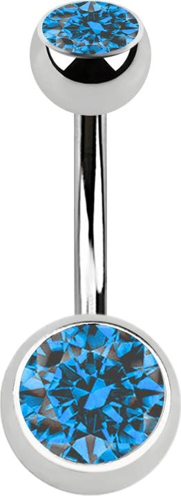 Produktbild Star Piercing Banane silber mit zwei Kugeln Kristall hellblau (Chirurgenstahl 316L)