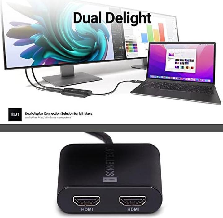 Immagine prodotto Sonnet Doppio adattatore HDMI 4K 60Hz per Mac M1 Thunderbolt *Nuovo (USB-C, USB-A, HDMI, 50 cm)