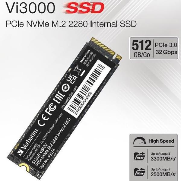 Productafbeelding Verbatim SSD Vi3000 PCIe NVMe M.2 (512 GB, M.2 2280)