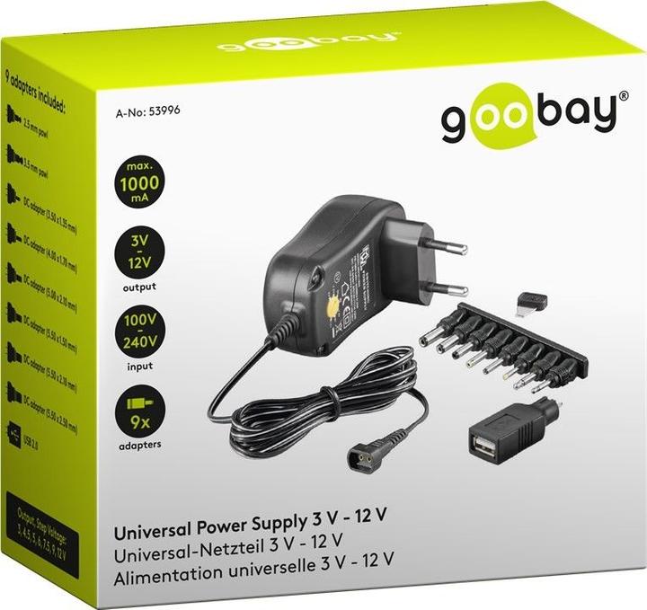 Immagine prodotto Goobay Alimentatore universale 3V-12V 1,0 A